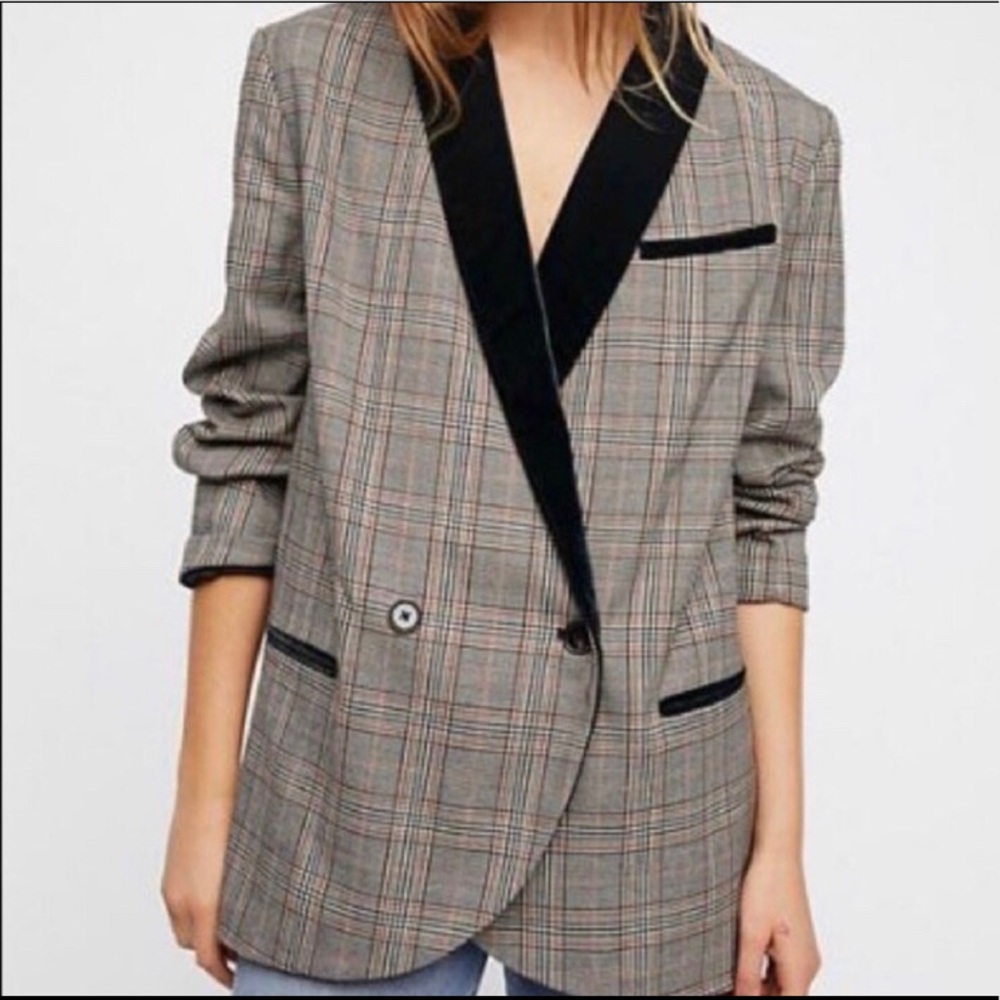 Free People Velvet Trimmed Blazer Jacket Latte